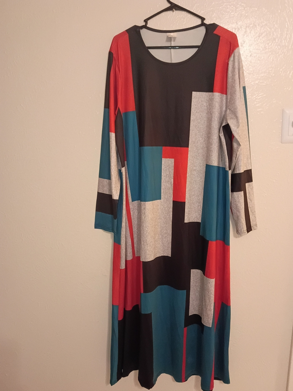 Geometric Colorblock Maxi Dress - Black, Teal & Red
